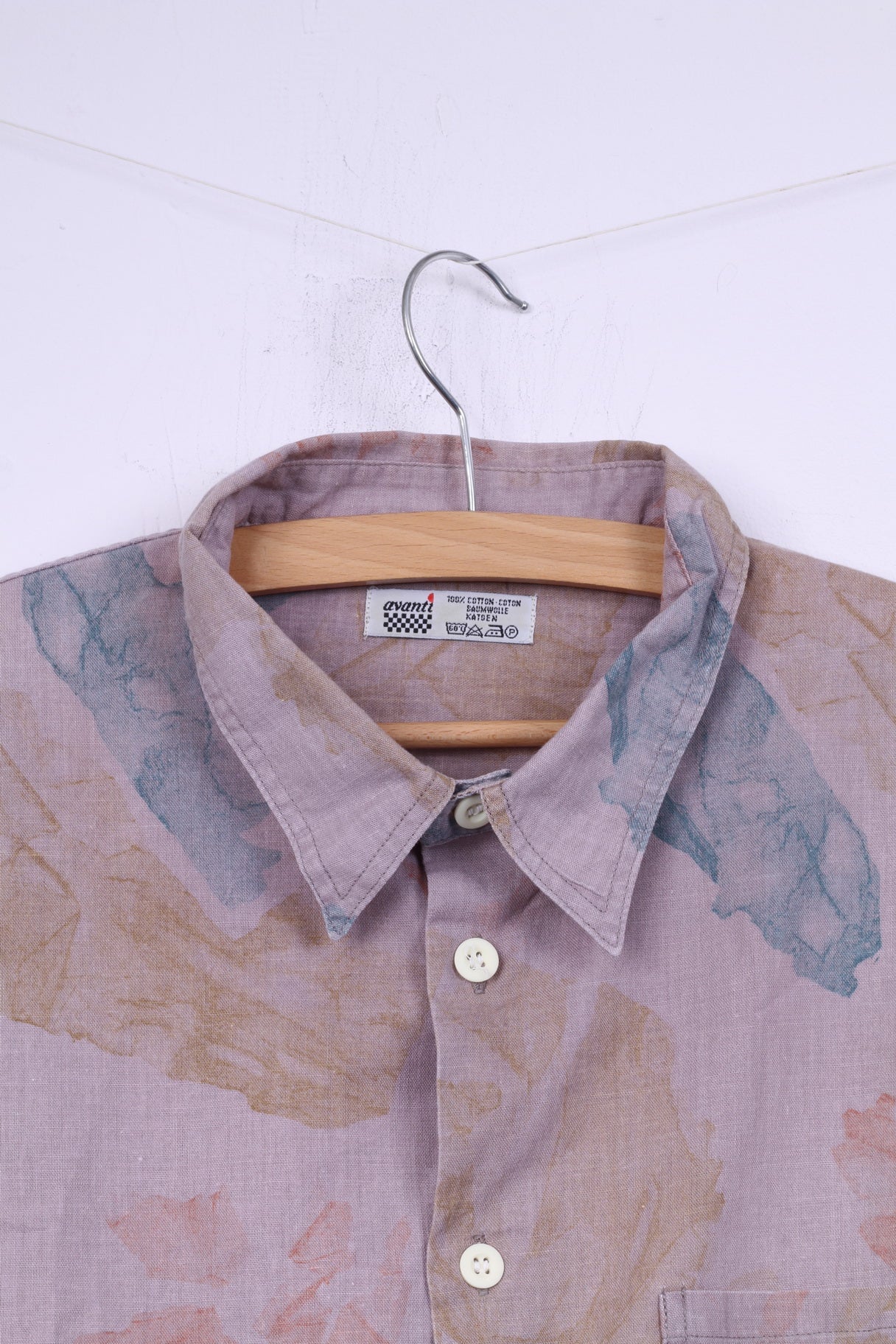 Avantt Men 41/42 XL Casual Shirt Violet Vintage Cotton Short Sleeve Top