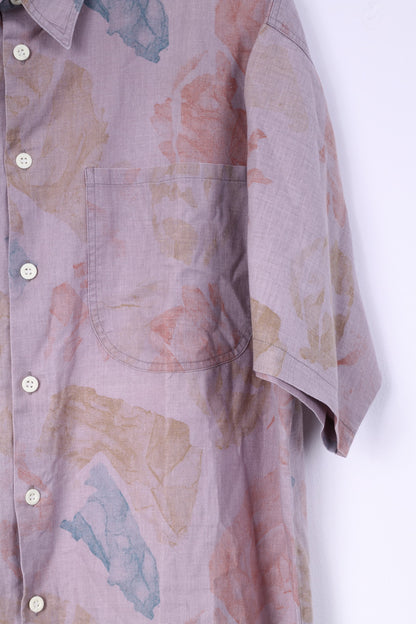 Camicia casual da uomo Avantt 41/42 XL Top a maniche corte in cotone vintage viola 