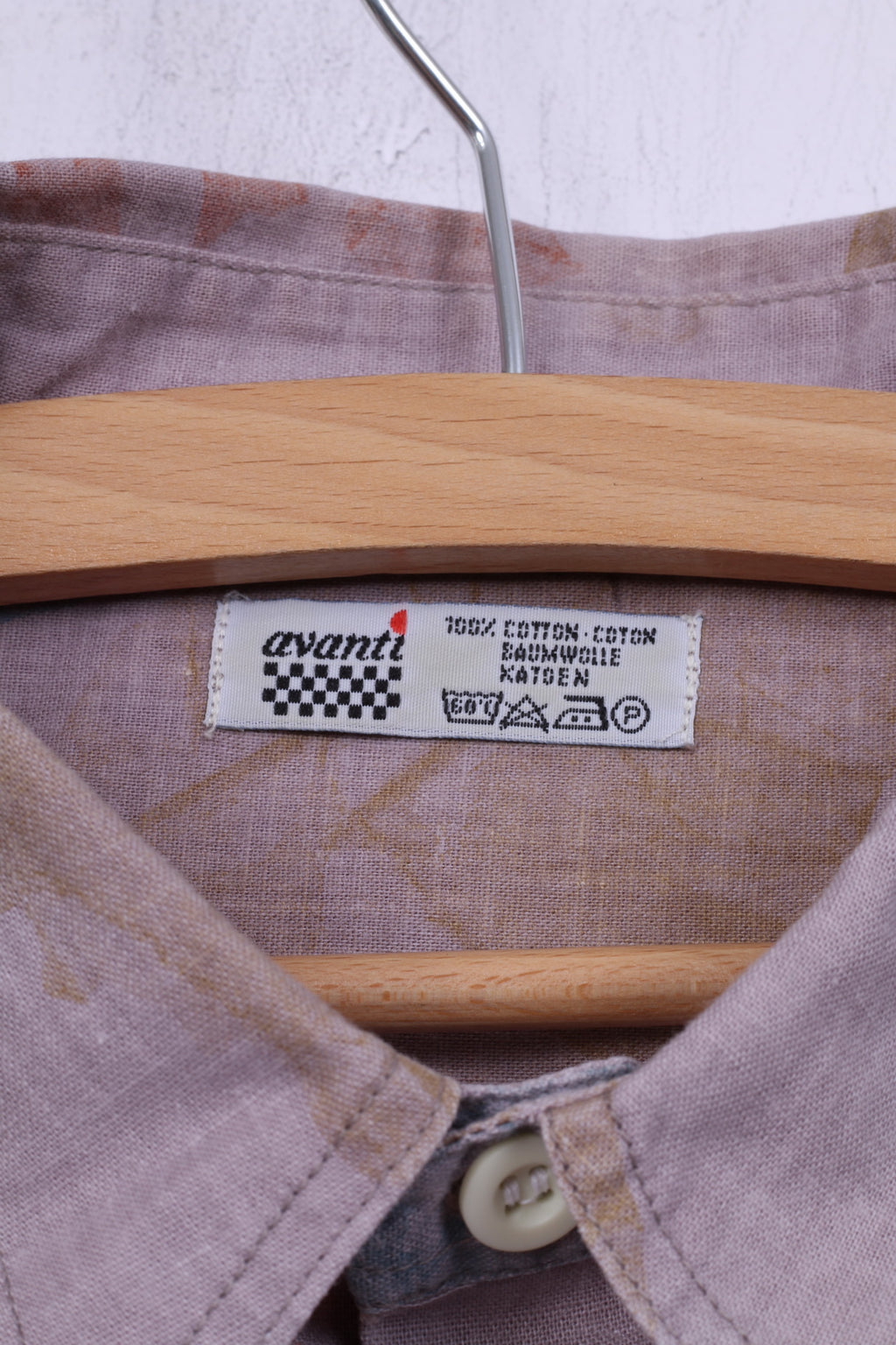 Avantt Men 41/42 XL Casual Shirt Violet Vintage Cotton Short Sleeve Top