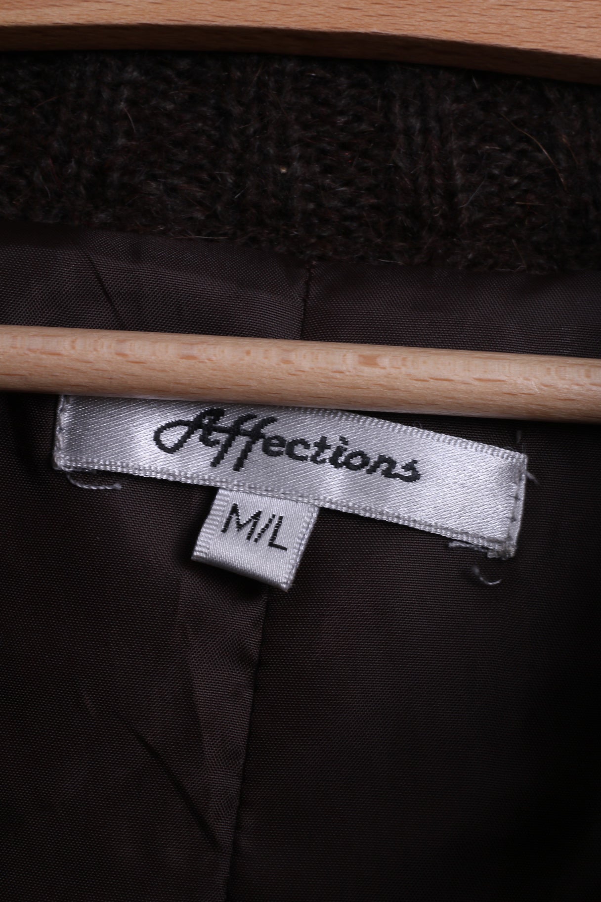 Affections Veste cardigan M/L pour femme avec épaulettes en laine mélangée marron et pull rétro