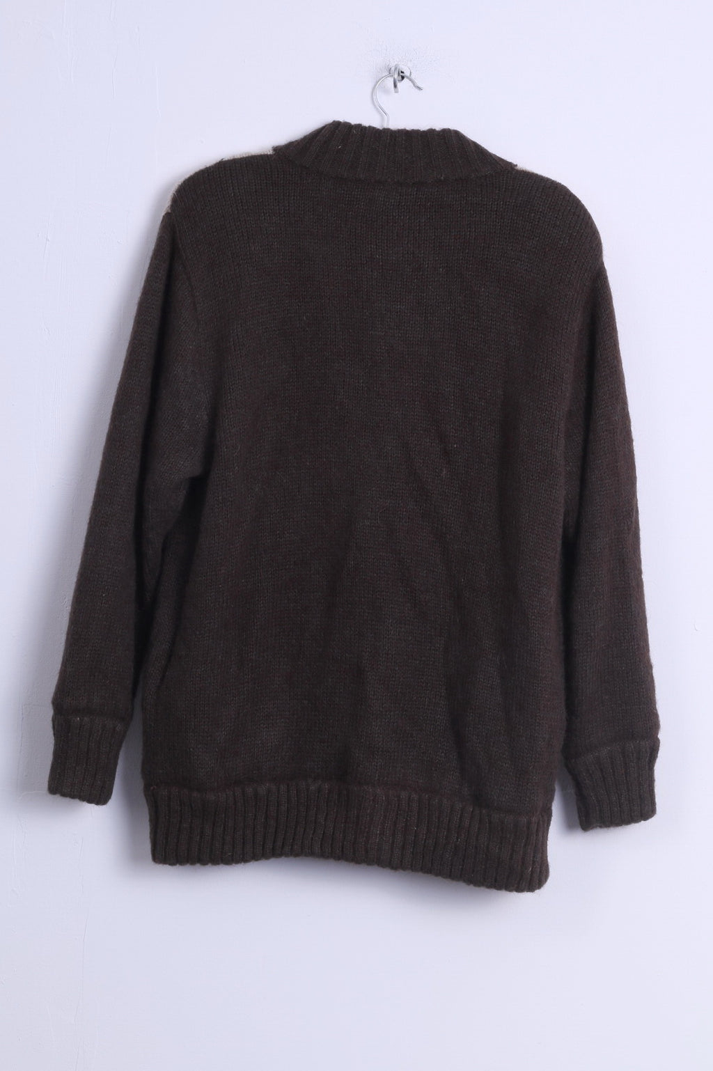 Affections Veste cardigan M/L pour femme avec épaulettes en laine mélangée marron et pull rétro