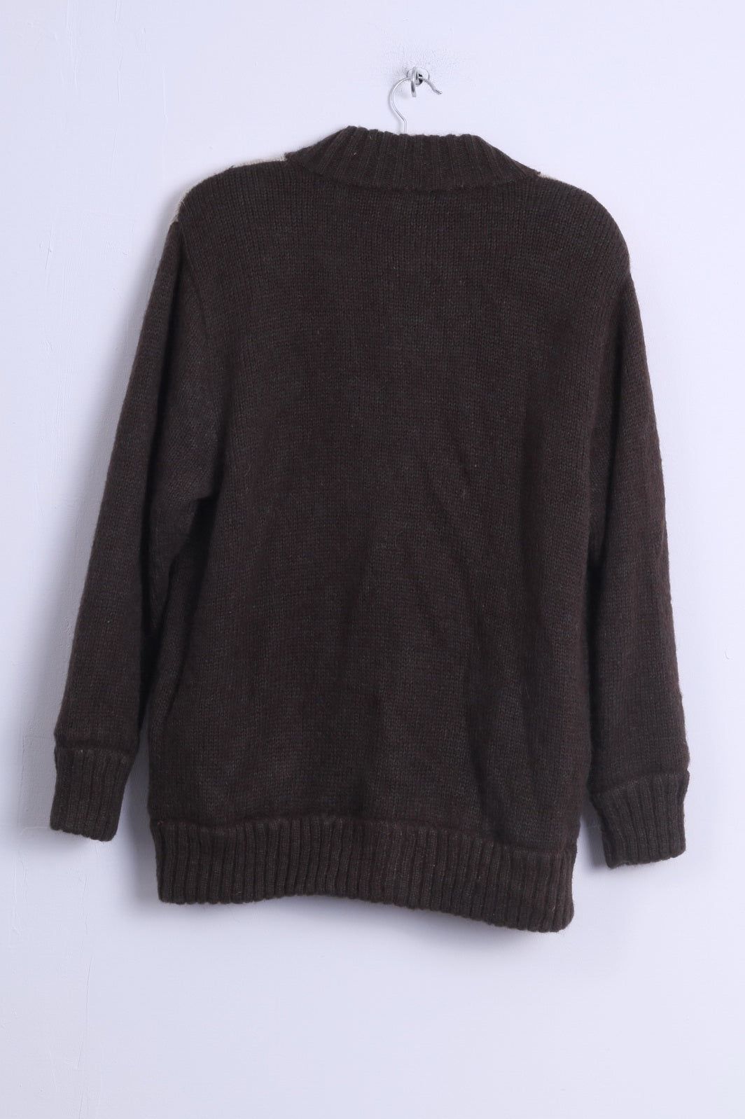 Affections Veste cardigan M/L pour femme avec épaulettes en laine mélangée marron et pull rétro