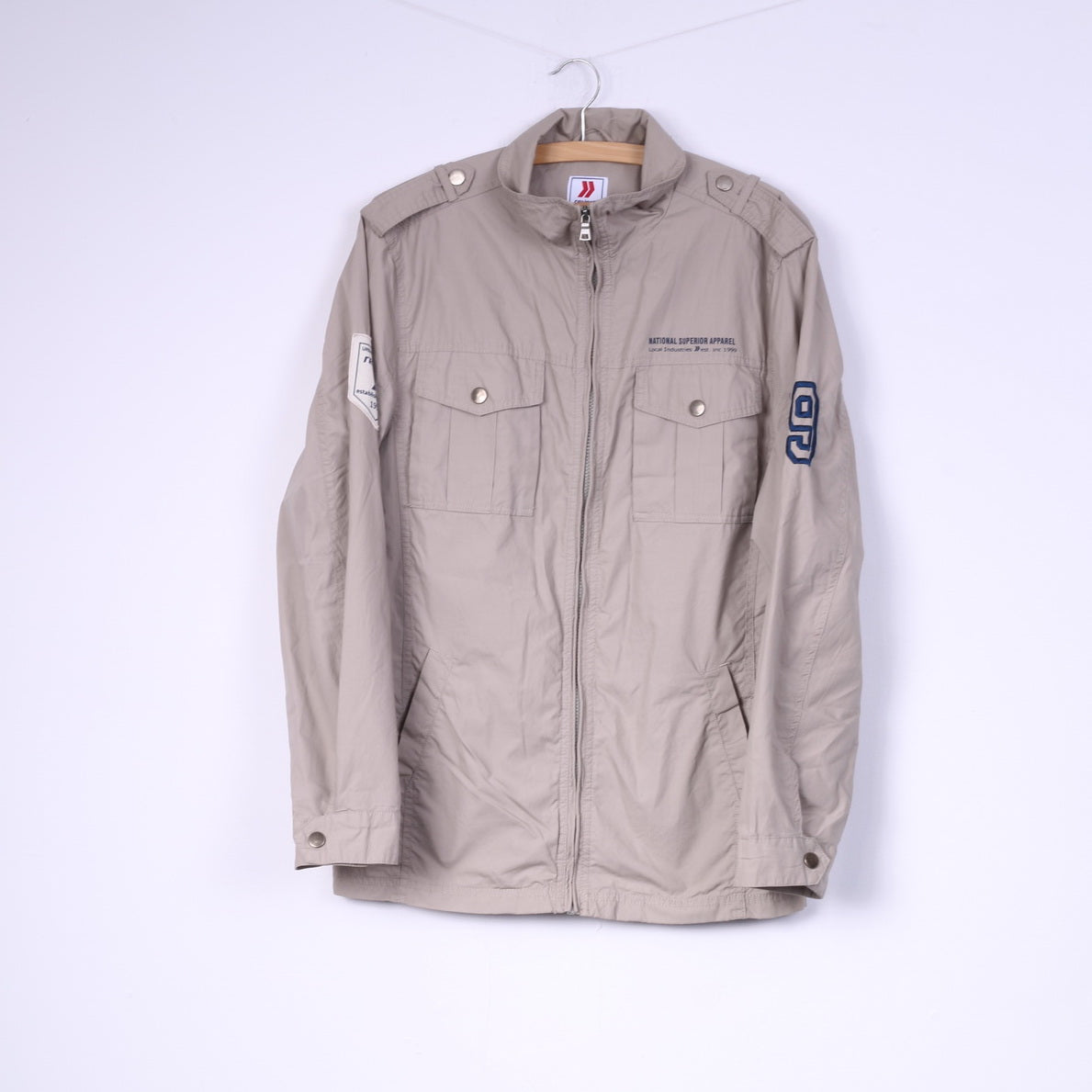 Reject Men M Giacca leggera Beige Campus Brand Street Wear Top con cerniera intera