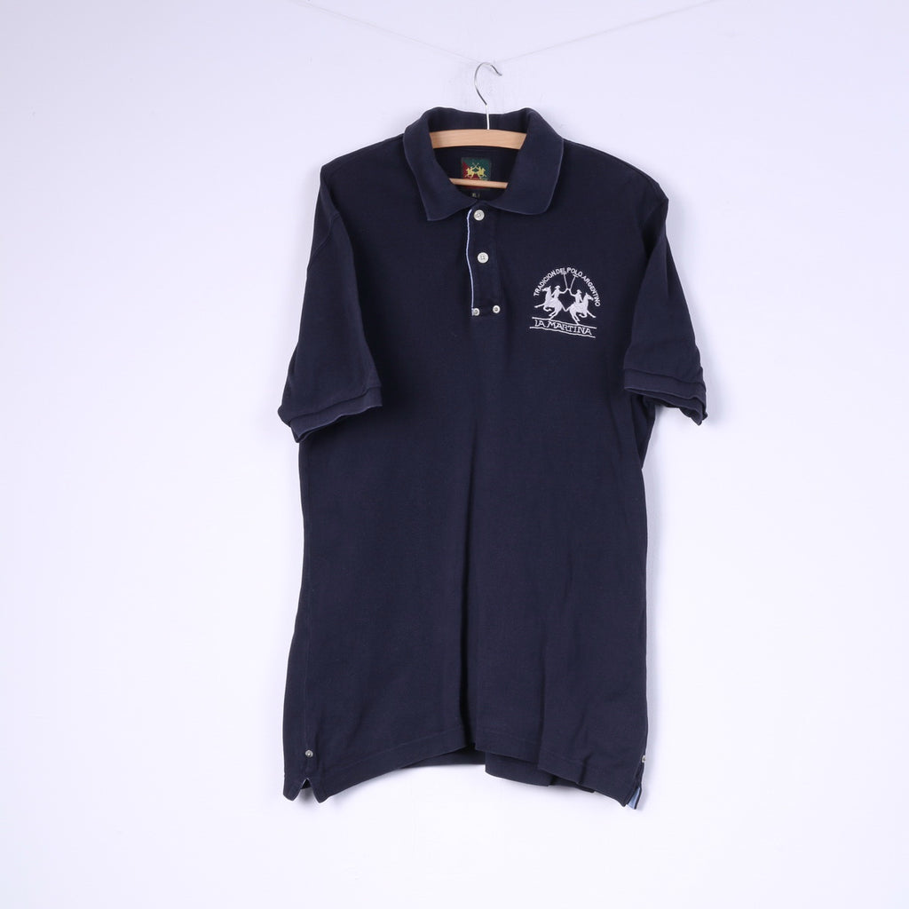 La Martina Mens XL Polo Shirt Navy Cotton Buttons Detailed Top