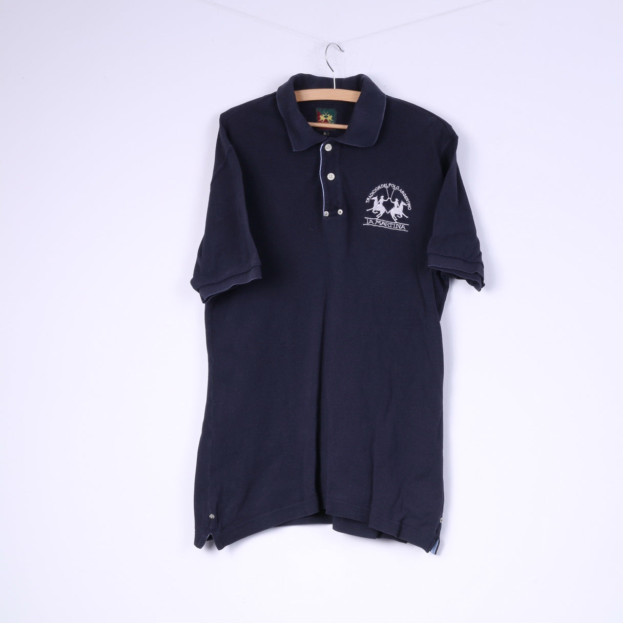 La Martina Mens XL Polo Shirt Navy Cotton Buttons Detailed Top