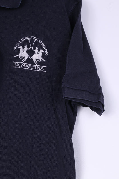 La Martina Mens XL Polo Shirt Navy Cotton Buttons Detailed Top