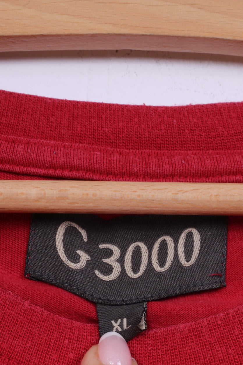 G3000 Collection Mens XL T-Shirt Red Crew Neck Cotton Top Sportswear