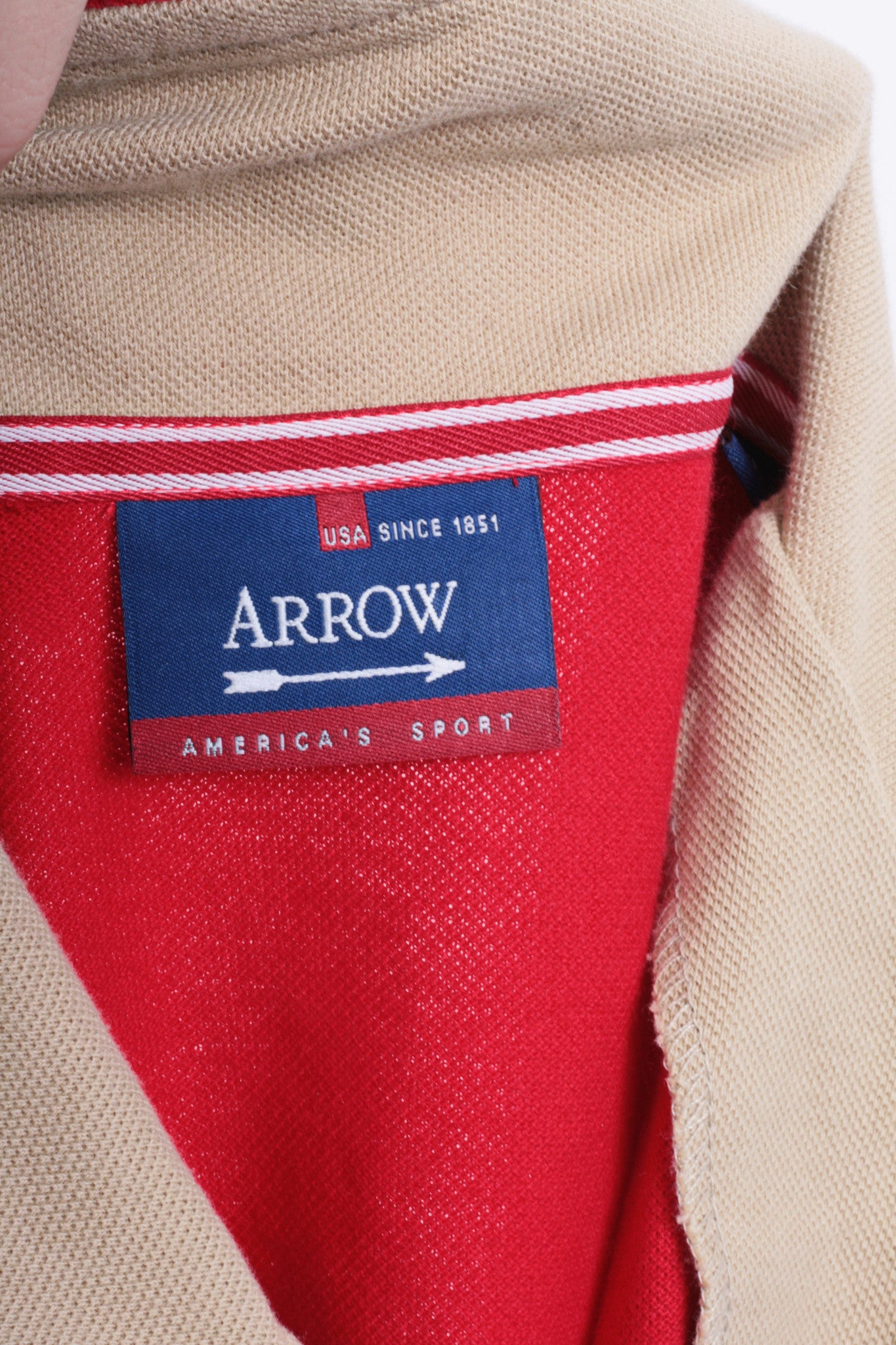 Arrow Americas Sport Mens XL Polo Shirt Red Cotton Top Zip Neck - RetrospectClothes