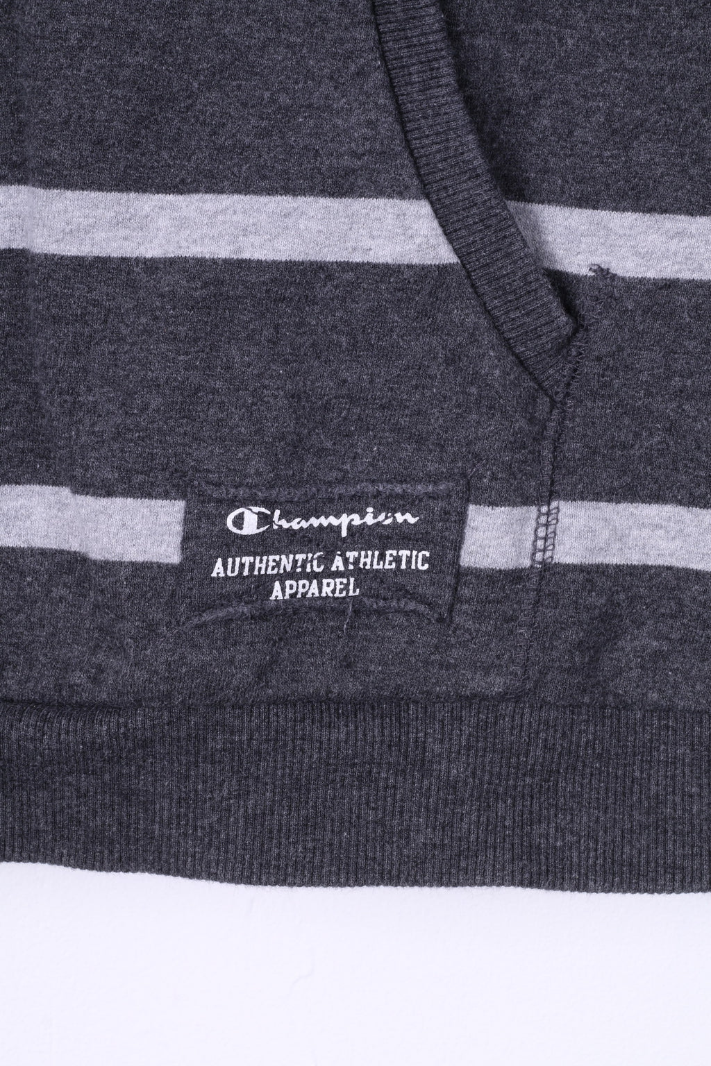 Champion Mens XL Shirt Grey Cotton Athlete Hooded Striped Sportswear Top