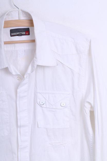 Duck and Cover Camicia casual da uomo M bianca a maniche lunghe in cotone
