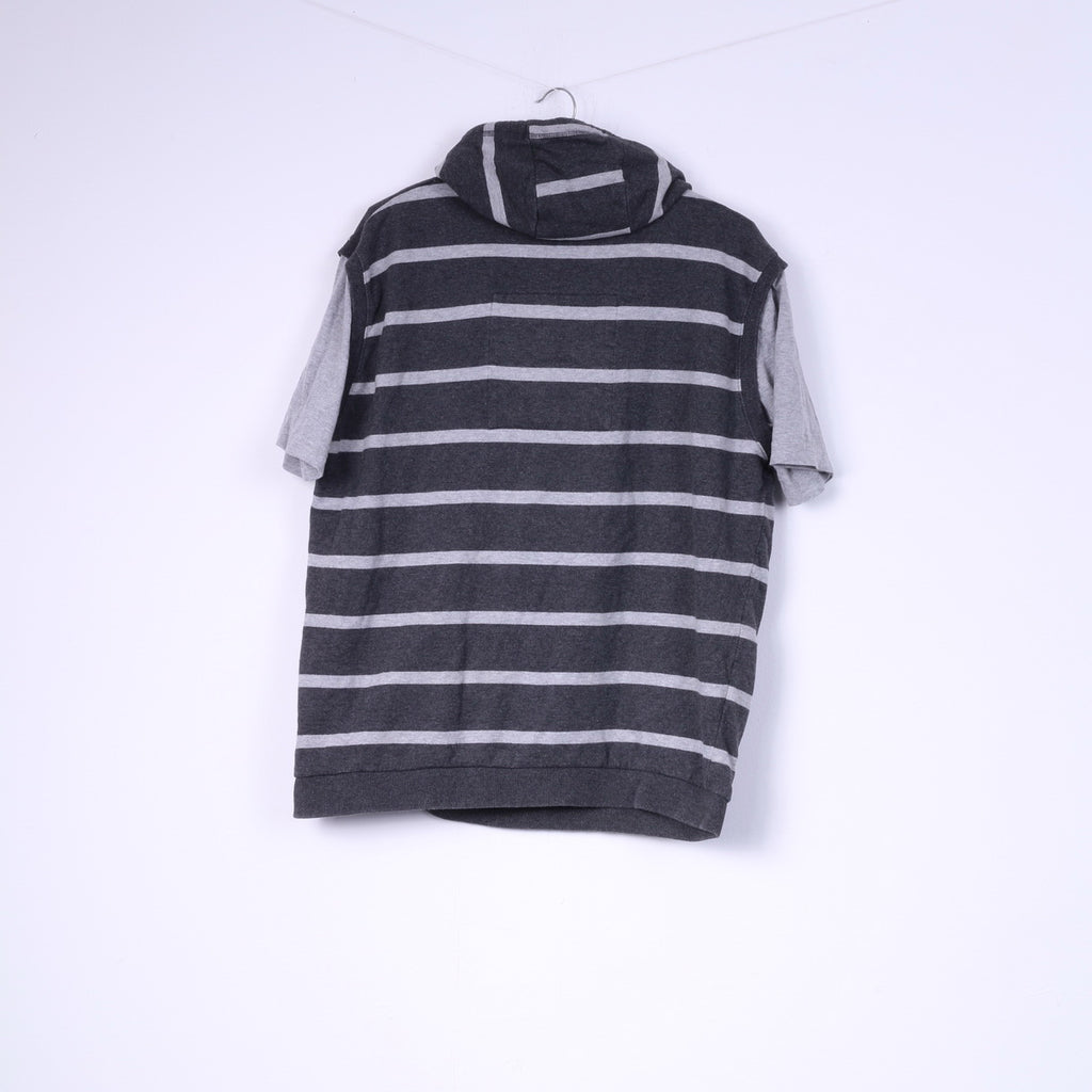 Champion Mens XL Shirt Grey Cotton Athlete Hooded Striped Sportswear Top