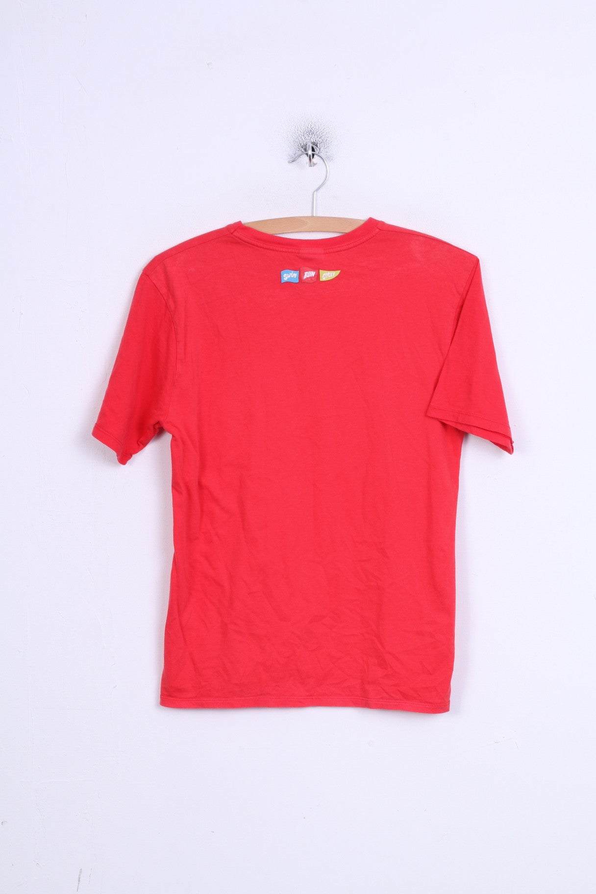 Sport Relief 2014 T-shirt da donna XS rossa girocollo in cotone Swim Run Cycle