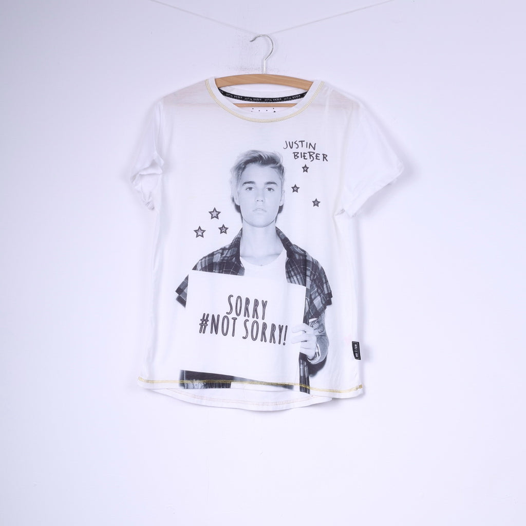 Primark Justin Bieber Womens 14-16 42-44 XL T-Shirt Graphic Cotton White Top