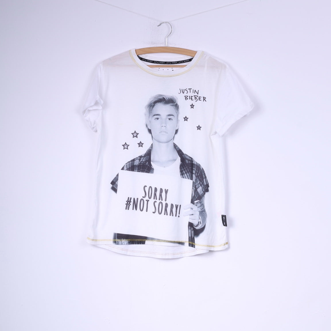 Primark Justin Bieber Womens 14-16 42-44 XL T-Shirt Graphic Cotton White Top