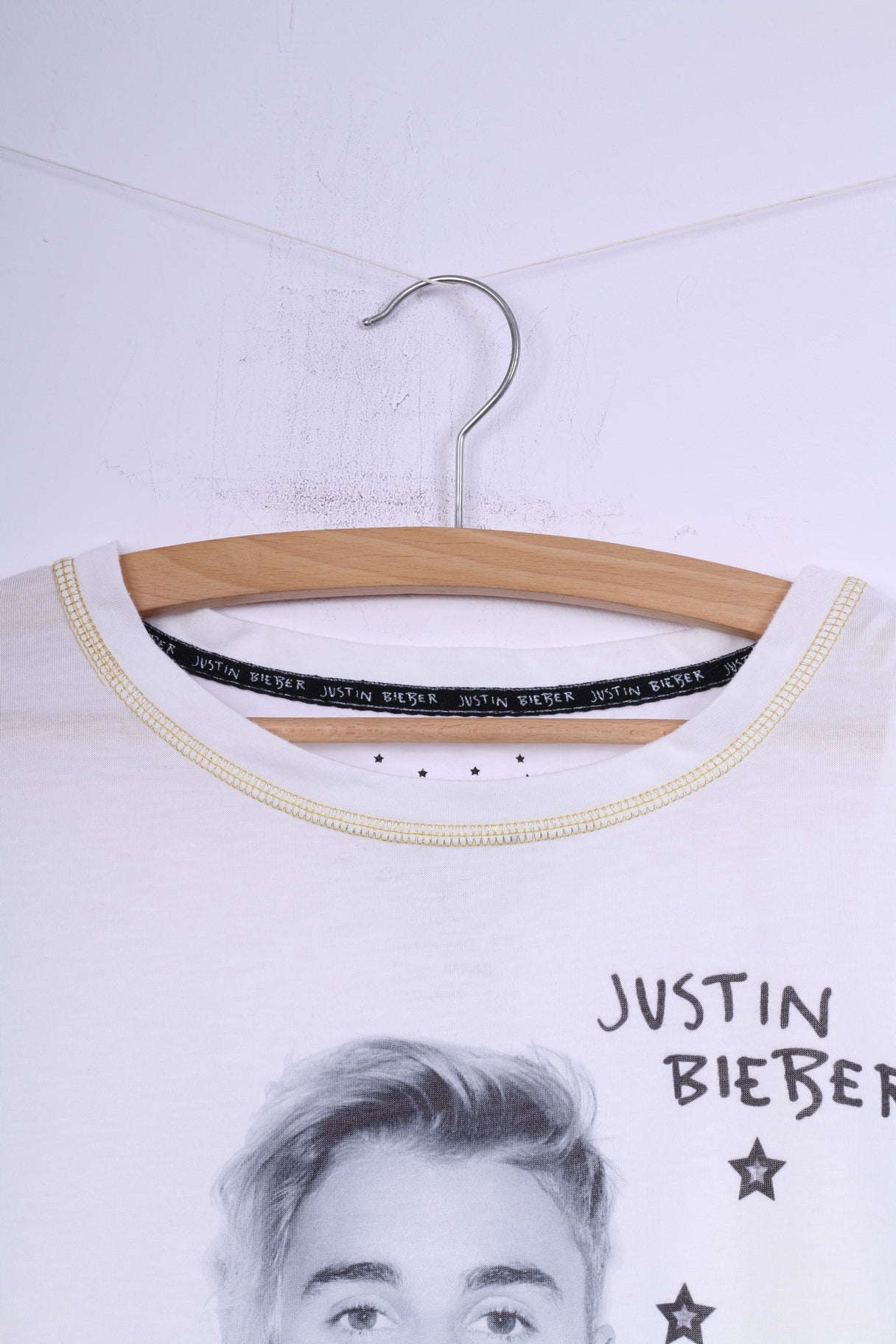 Primark Justin Bieber Donna 14-16 42-44 XL T-shirt grafica in cotone bianco Top 