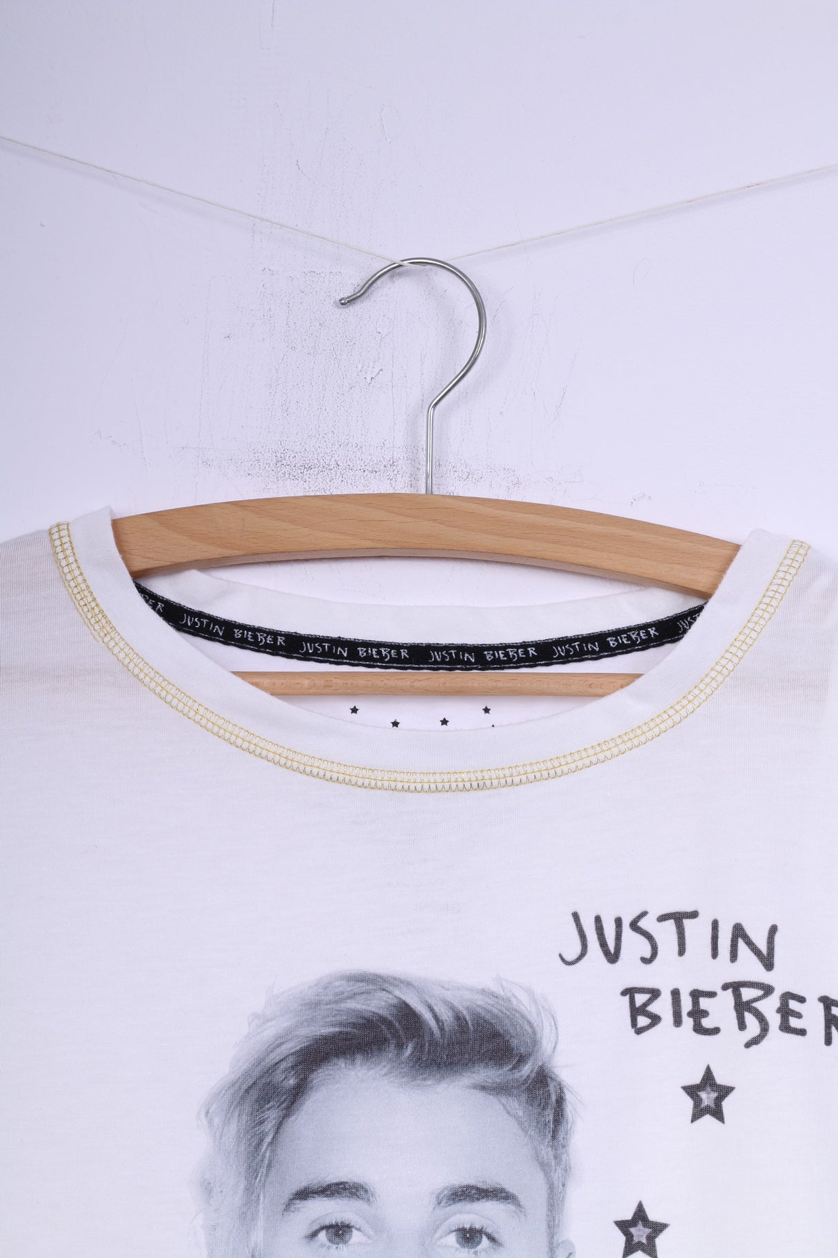 Primark Justin Bieber Womens 14-16 42-44 XL T-Shirt Graphic Cotton White Top