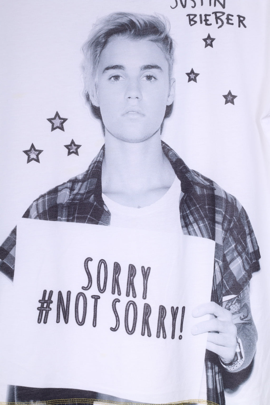 Primark Justin Bieber Womens 14-16 42-44 XL T-Shirt Graphic Cotton White Top