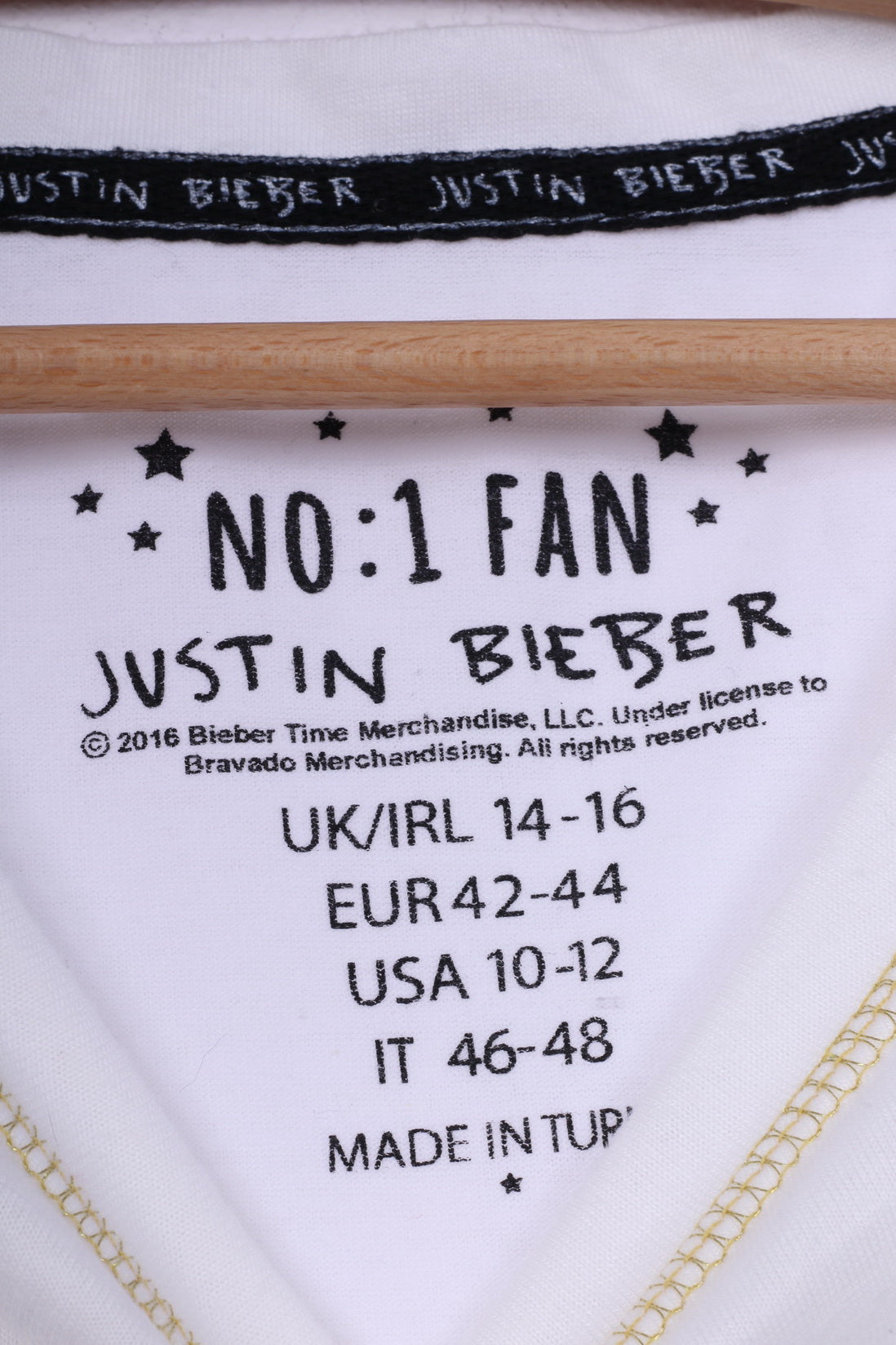 Primark Justin Bieber Womens 14-16 42-44 XL T-Shirt Graphic Cotton White Top