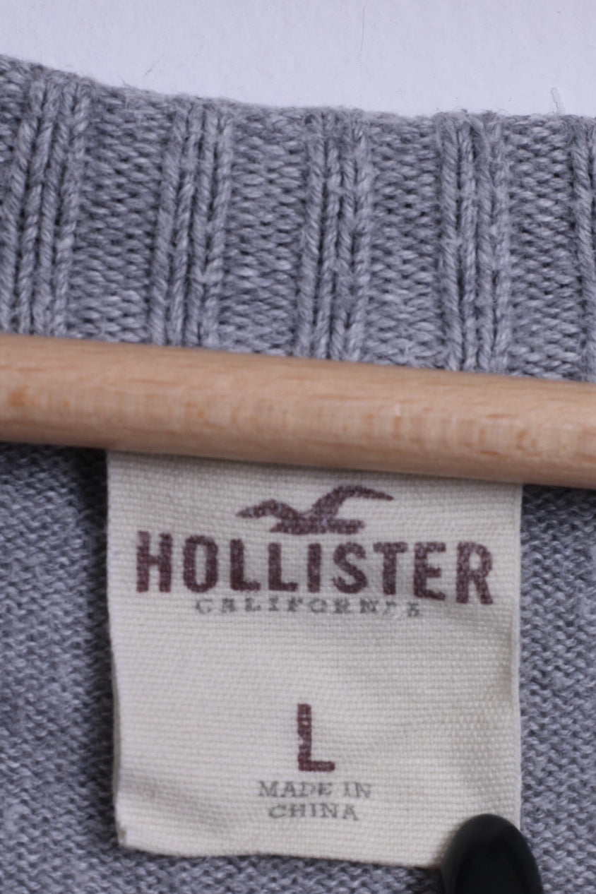 Hollister Mens L (S) Jumper Grey Cotton V Neck Light Fit Sweater