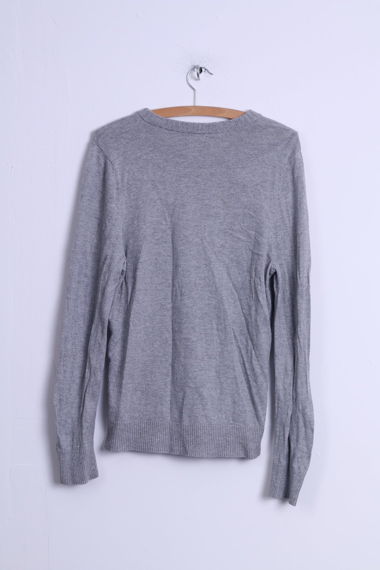 Hollister Mens L (S) Jumper Grey Cotton V Neck Light Fit Sweater