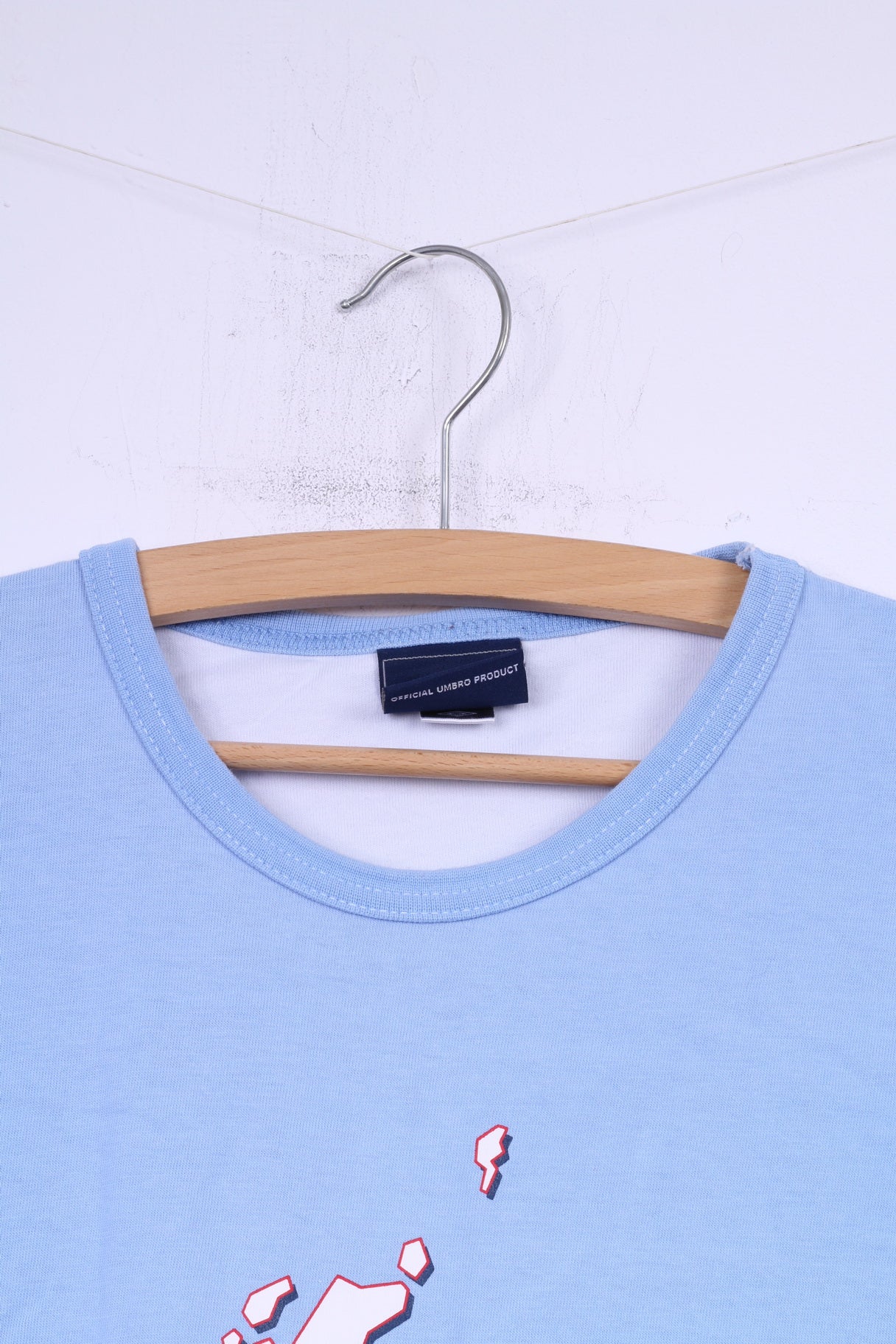 T-shirt Umbro England da uomo L, top girocollo in cotone azzurro 