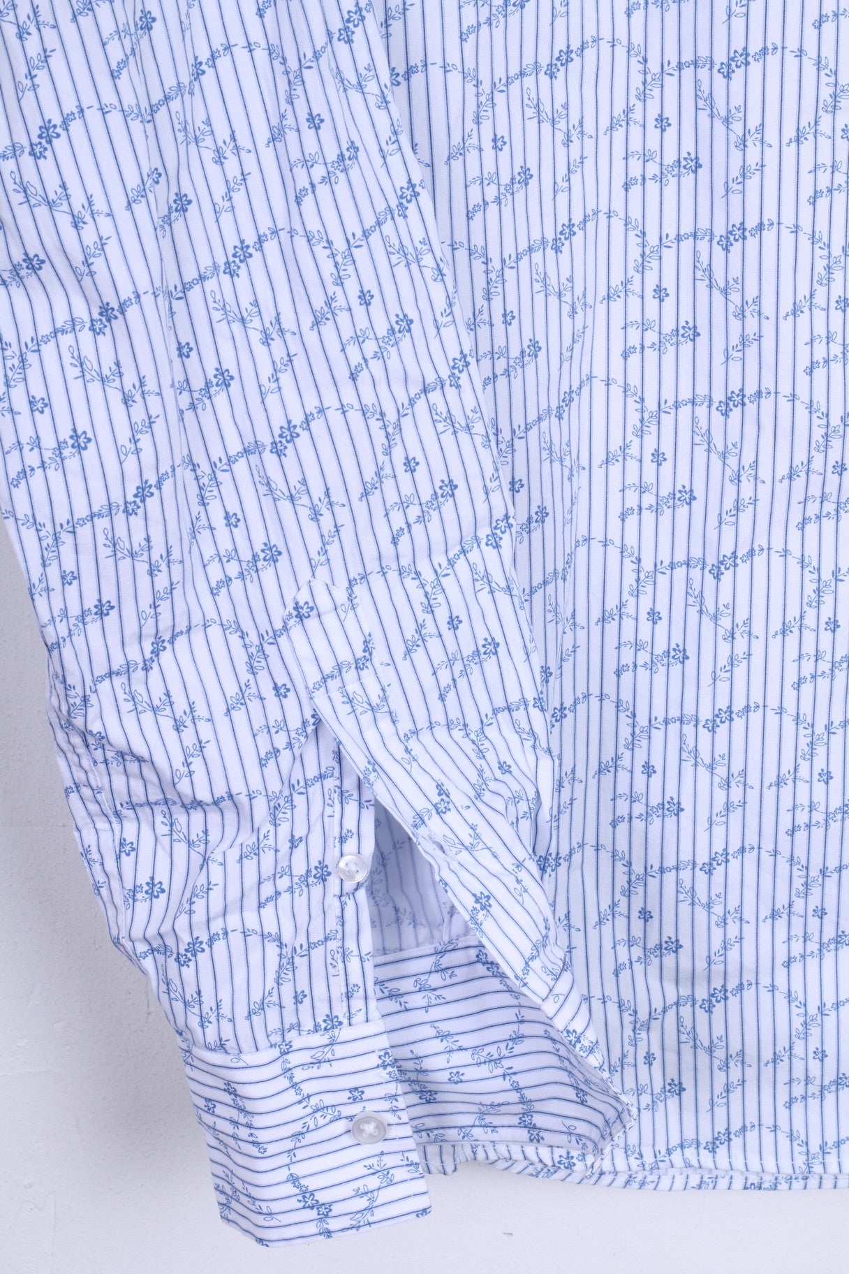 DENIM 73 Camicia casual da uomo L a maniche lunghe in cotone a righe bianche, colletto standard
