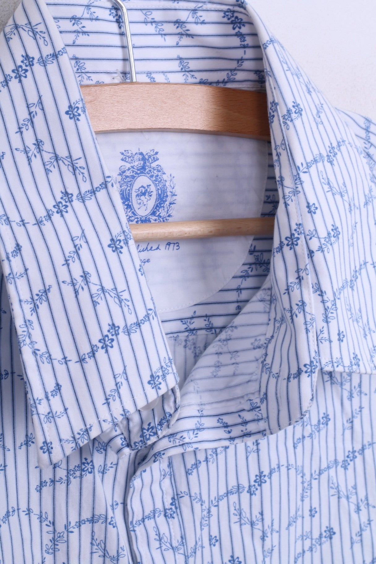 DENIM 73 Camicia casual da uomo L a maniche lunghe in cotone a righe bianche, colletto standard
