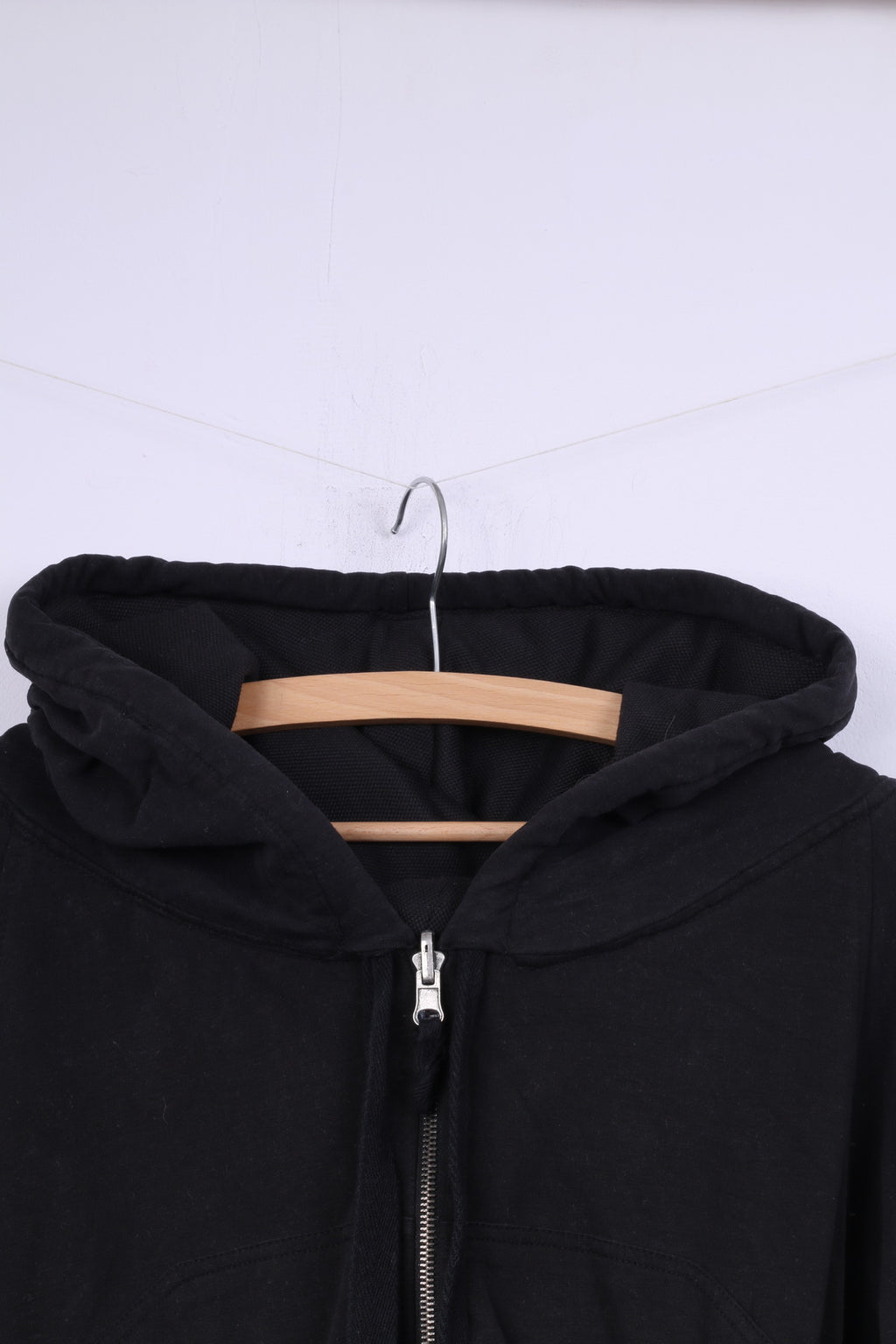 Phard Sweat-shirt noir à volants en coton pour femme avec capuche et fermeture éclair complète 