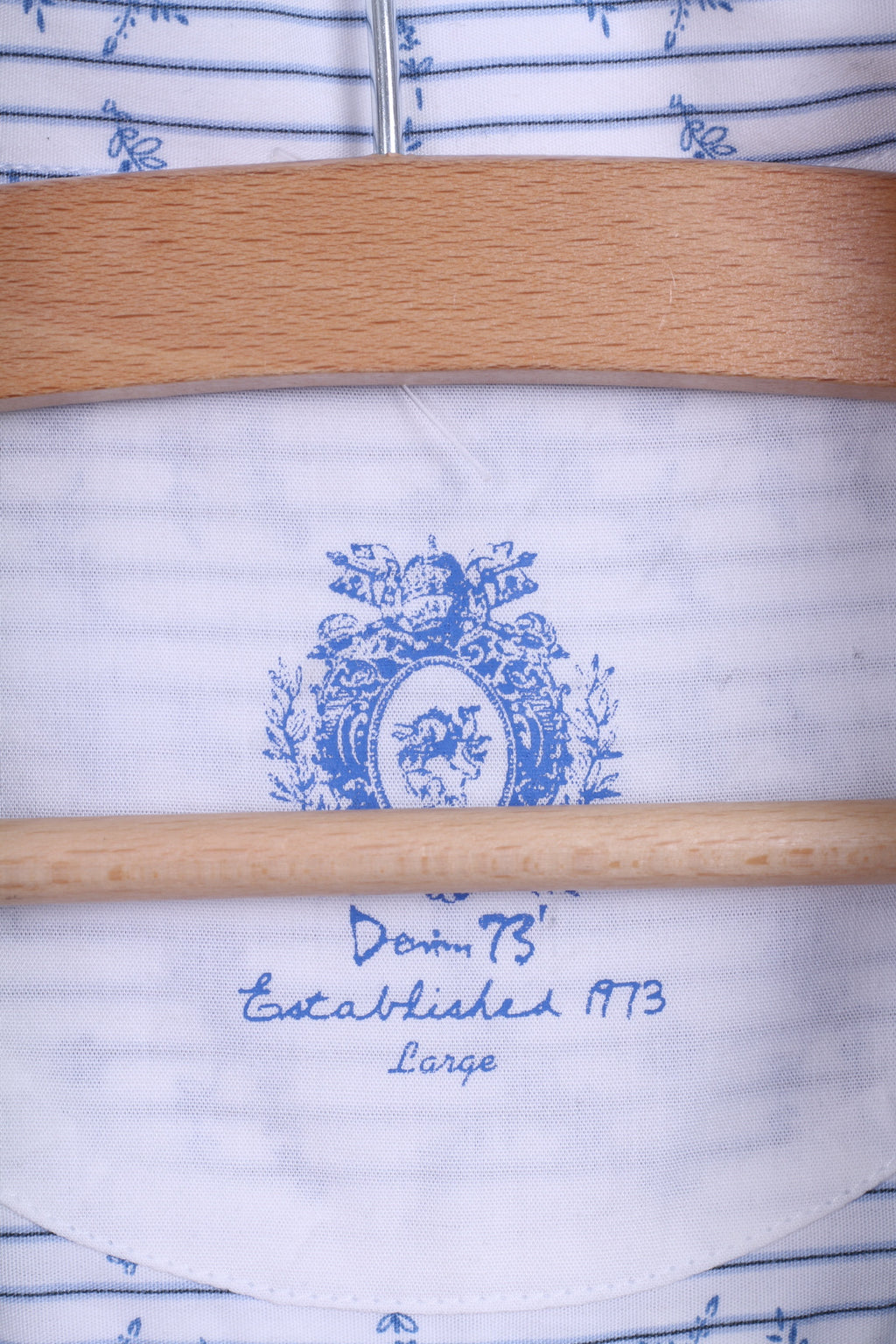 DENIM 73 Mens L Casual Shirt Long Sleeve White Striped Cotton Standard Collar