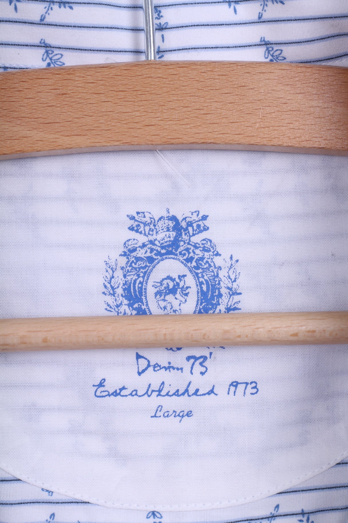 DENIM 73 Mens L Casual Shirt Long Sleeve White Striped Cotton Standard Collar