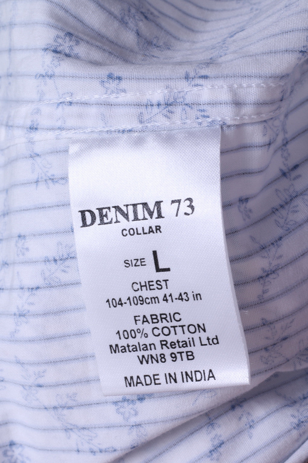 DENIM 73 Camicia casual da uomo L a maniche lunghe in cotone a righe bianche, colletto standard