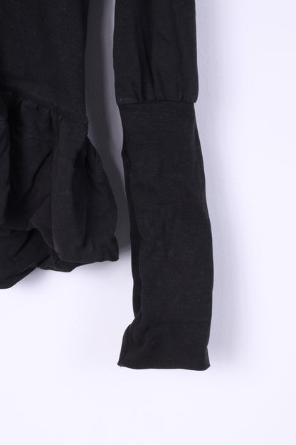 Phard Women S Sweatshirt Black Flounce Cotton Hooded Full Zipper Top