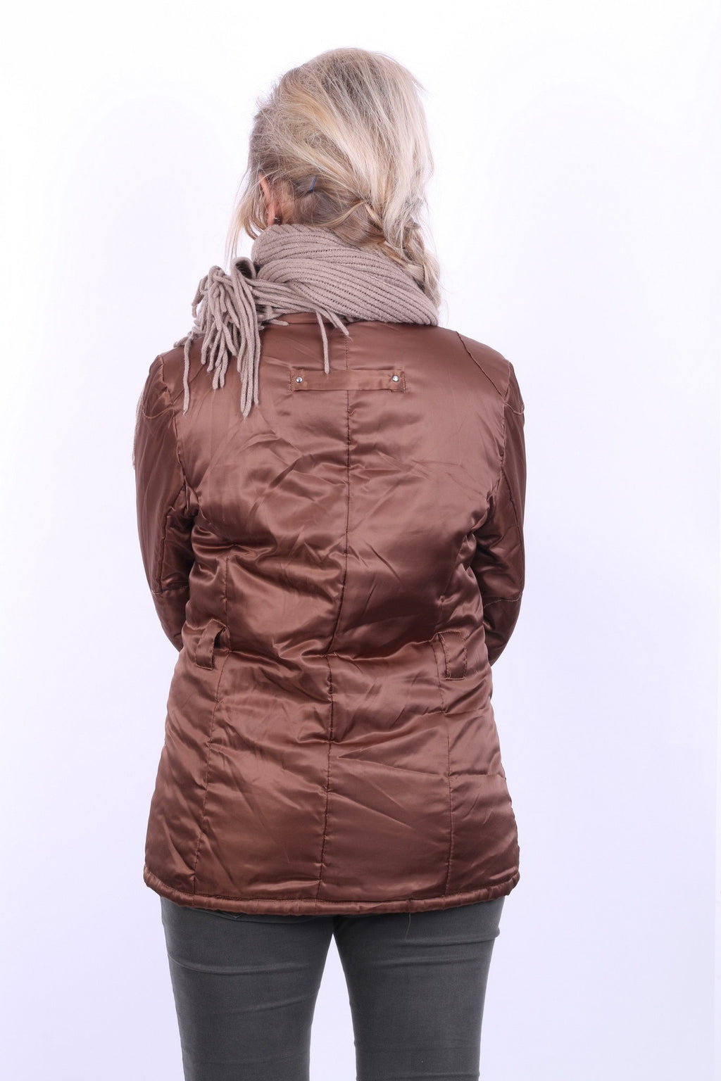 Giacca M da donna New Morrican Top classico marrone imbottito lucido con cerniera intera