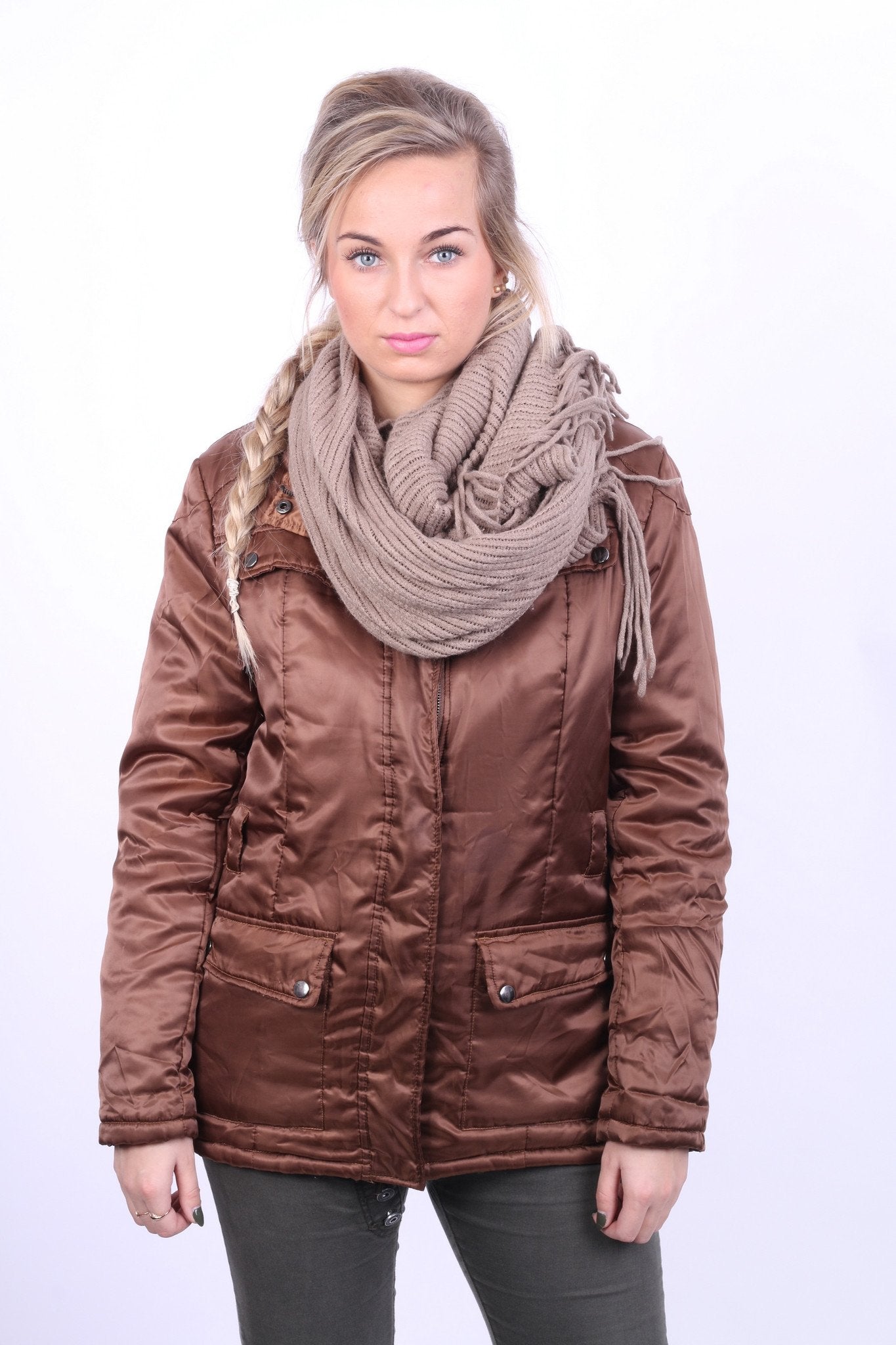 Giacca M da donna New Morrican Top classico marrone imbottito lucido con cerniera intera