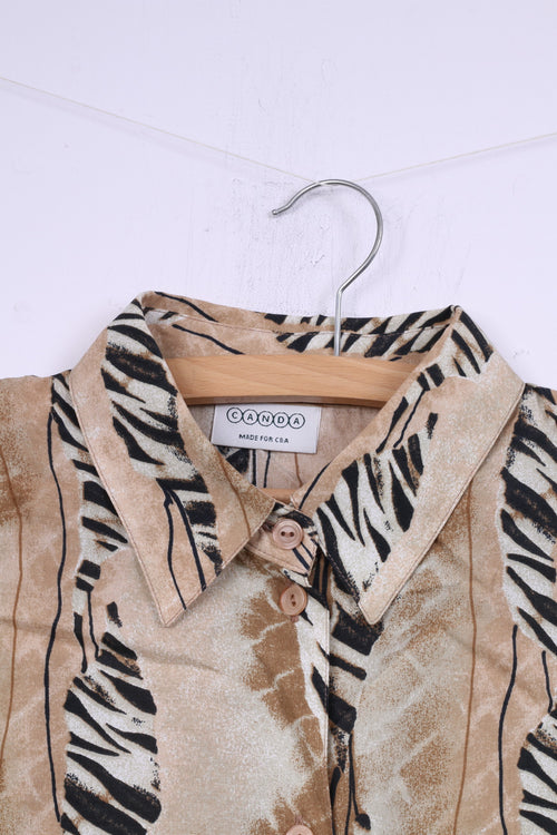 Canada C&amp;A Donna 46 XL Camicia Casual Manica Corta Beige Vintage Top 