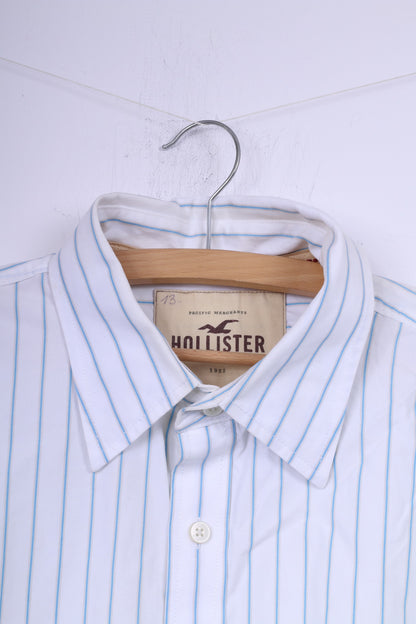 Hollister California Camicia casual XL da uomo a righe bianche a maniche lunghe in cotone 