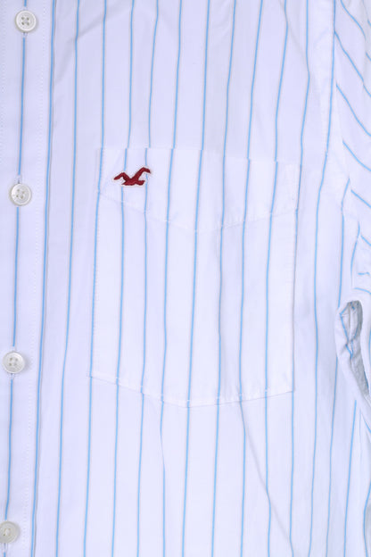 Hollister California Chemise décontractée XL à manches longues en coton rayé blanc pour homme 