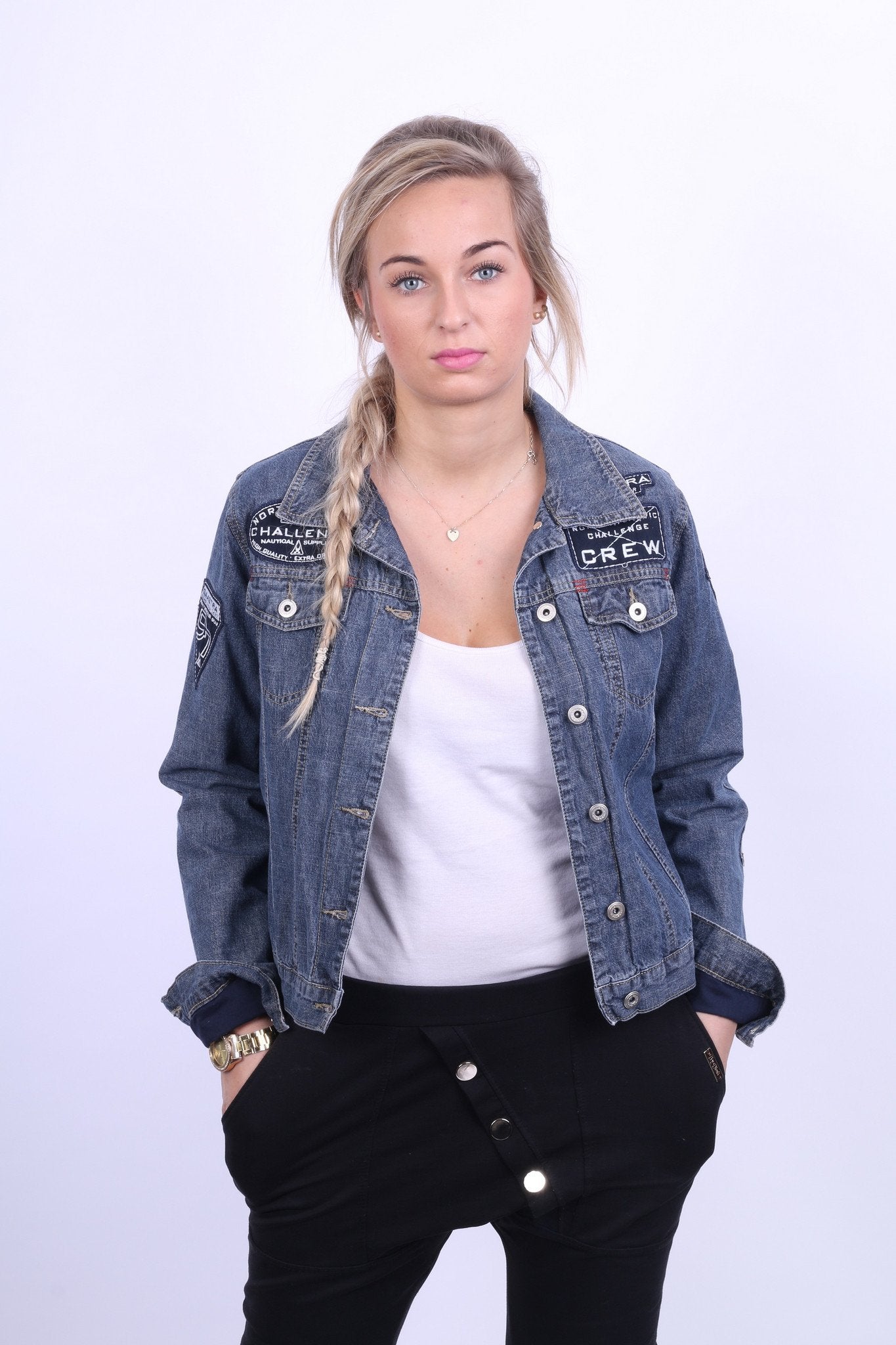 Gaastra Donna 38 M Giacca Jeans Blu Corta in Cotone Sporco Ricamato Top