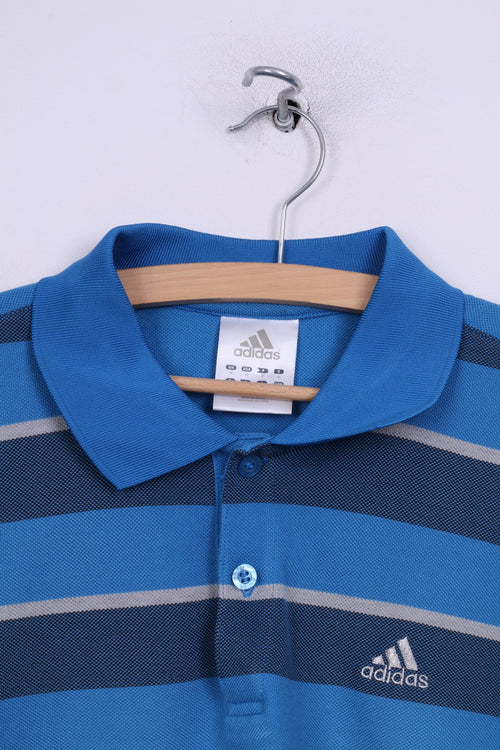 Adidas Mens M Polo Shirt Blue Striped Short Sleeve Cotton Blend Summer Top