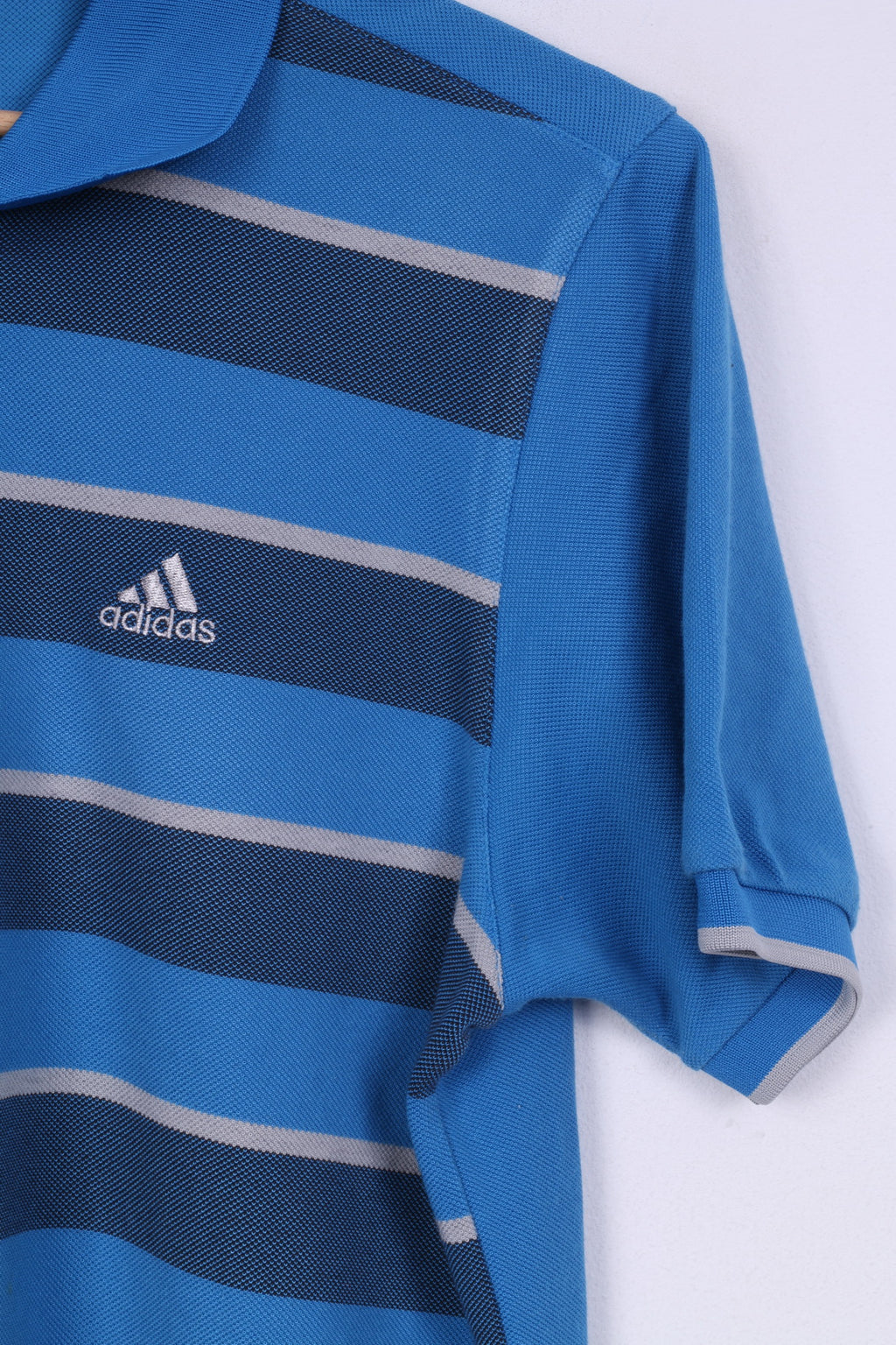 Polo Adidas M da uomo, top estivo in misto cotone a maniche corte a righe blu 