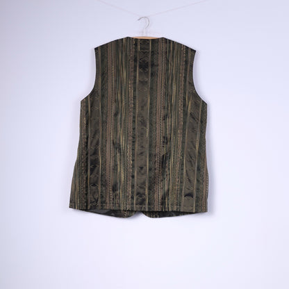 Creation Atelier Women 46 XL Waistcoat Shiny Green Striped Vintage Vest