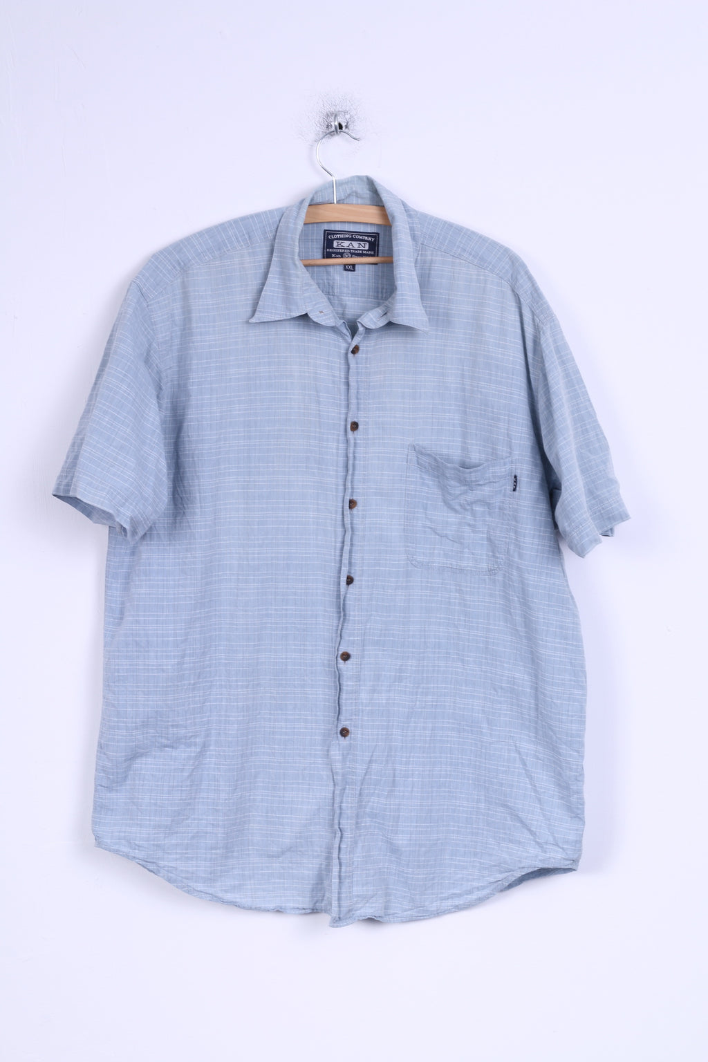 KAN Mens XXL Casual Shirt Cotton Blue Checkered Short Sleeve