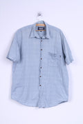 KAN Mens XXL Casual Shirt Cotton Blue Checkered Short Sleeve