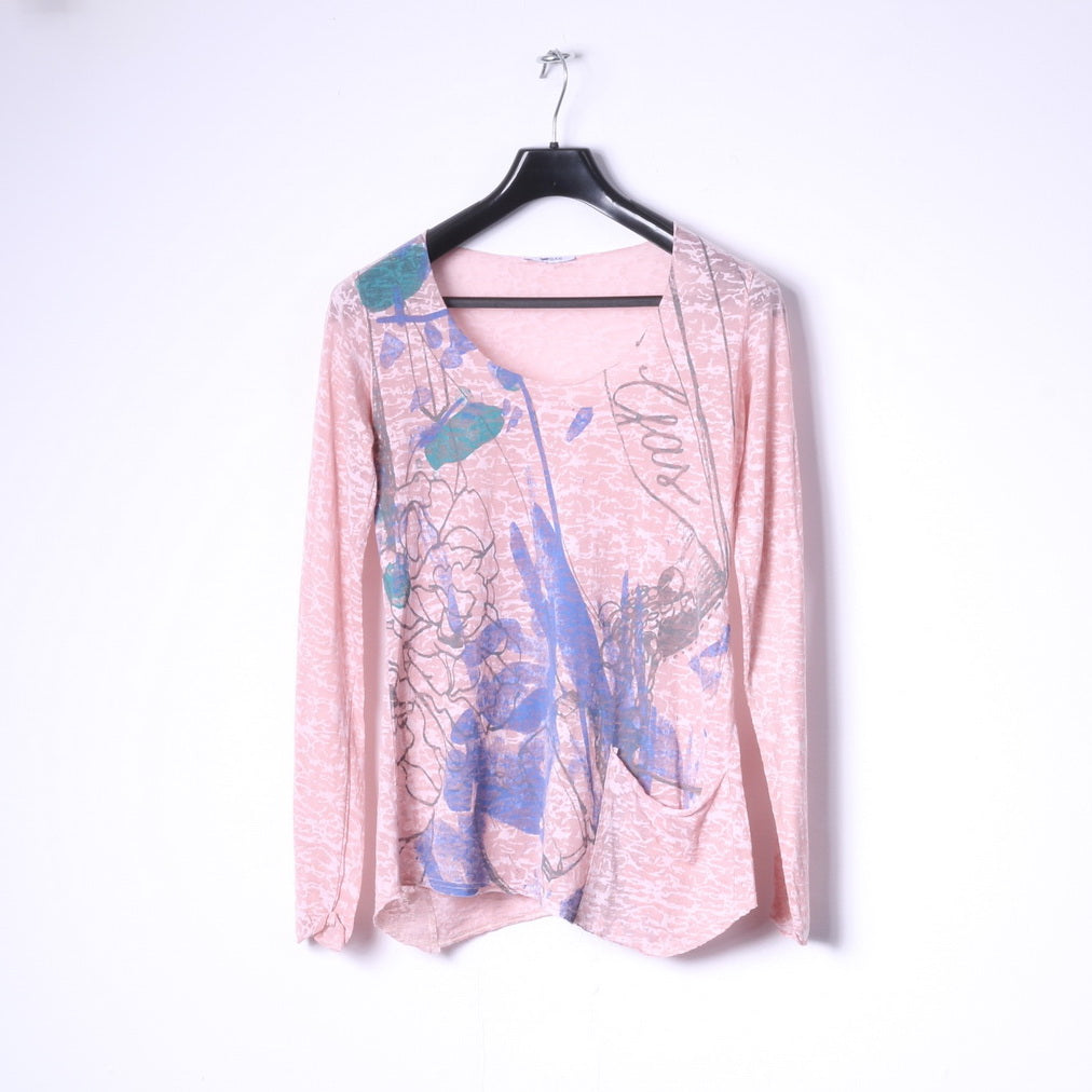 GAS Chemise à manches longues pour femmes, haut extensible en coton rose, matière fine, graphique