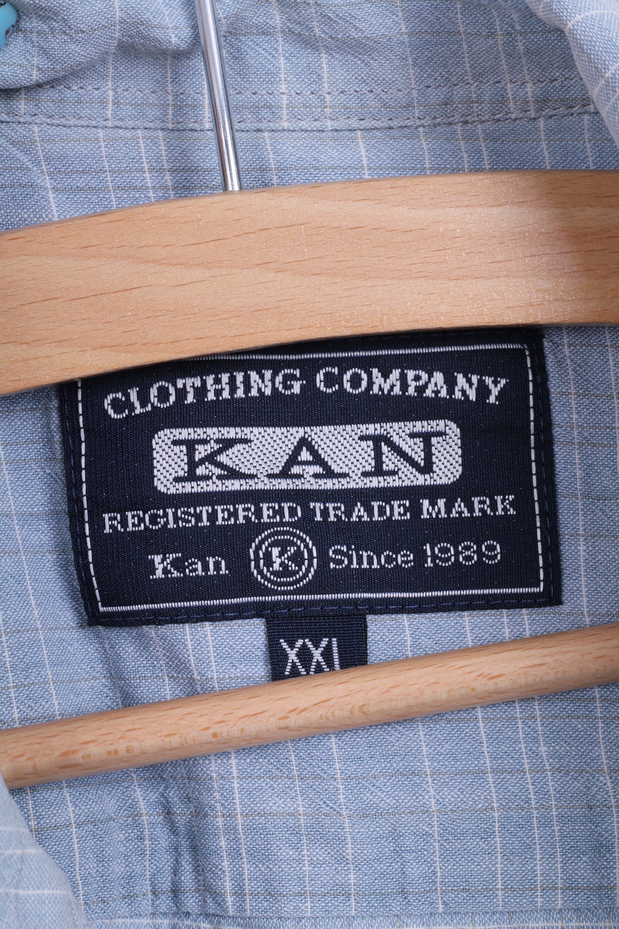 KAN Mens XXL Casual Shirt Cotton Blue Checkered Short Sleeve