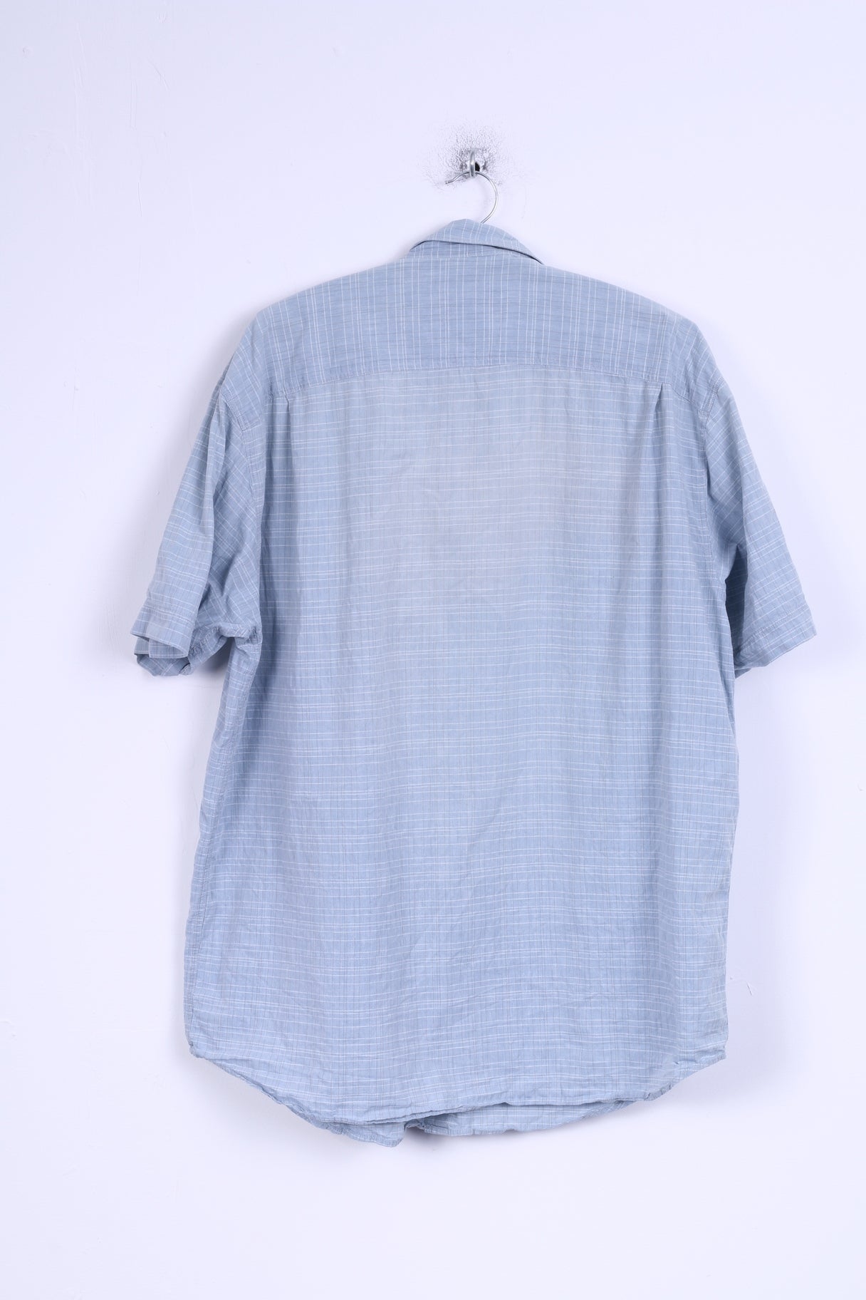KAN Mens XXL Casual Shirt Cotton Blue Checkered Short Sleeve