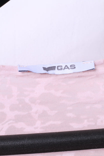 GAS Chemise à manches longues pour femmes, haut extensible en coton rose, matière fine, graphique