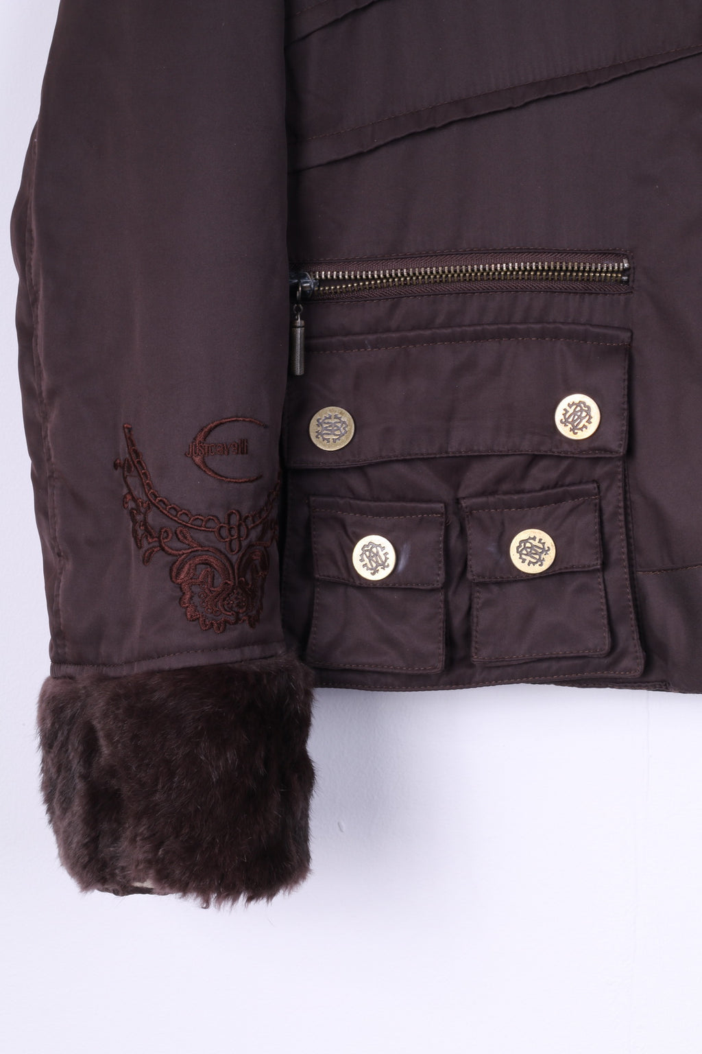 Just Cavalli Women S/M Jacket Brown Snaps Cotton Italy Collared Cropped Top