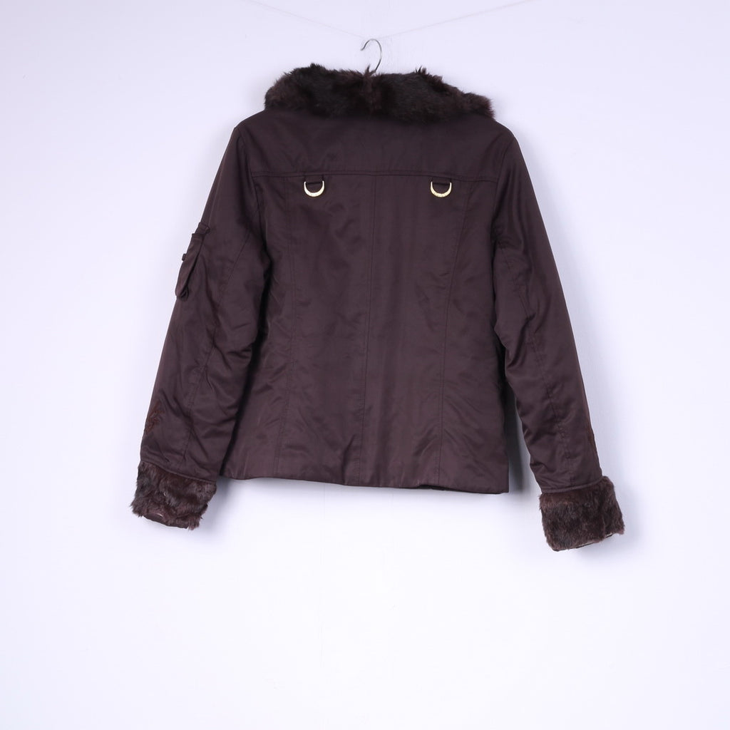 Just Cavalli Women S/M Jacket Brown Snaps Cotton Italy Collared Cropped Top