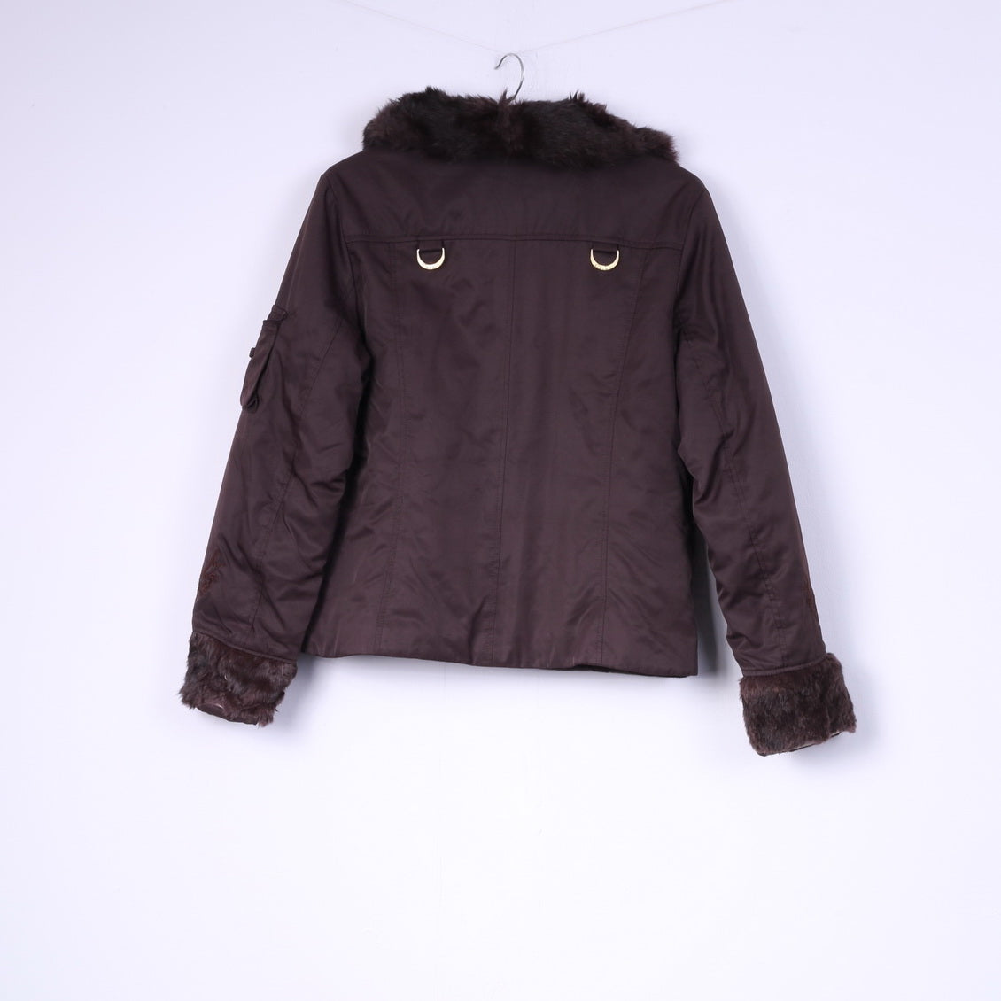 Just Cavalli Women S/M Jacket Brown Snaps Cotton Italy Collared Cropped Top